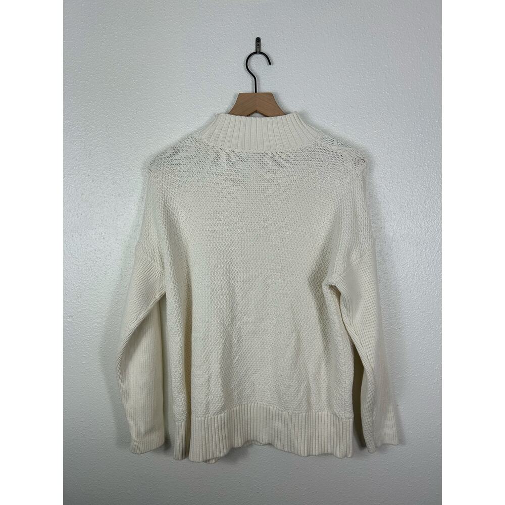 J. Crew Mock Neck Pom Pom Cable Knit Sweater White Medium Preppy Old Money - Picture 8 of 8